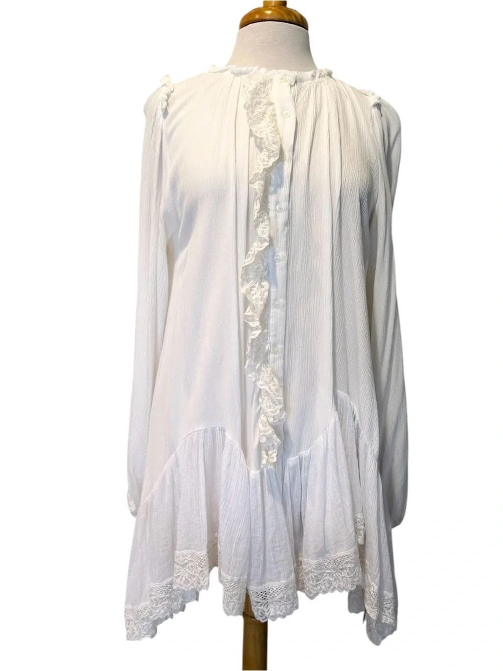 Free People White Ruffled Button-Front Tunic - Picture 1 of 5